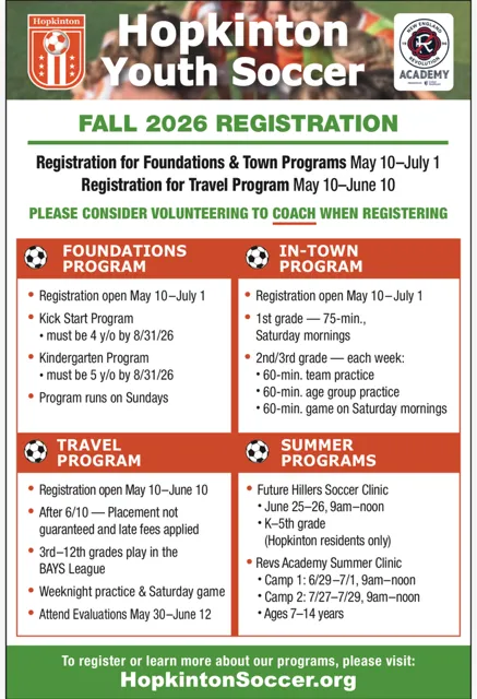 FLYER WITH INFORMATION ABOUT FALL 2026 SOCCER REGISTRATION